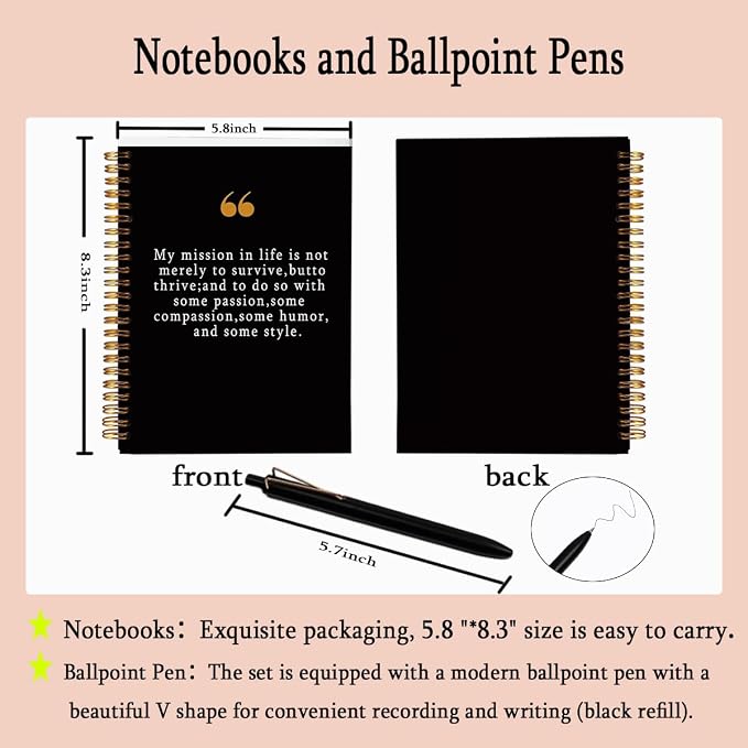 Notebook with Pen Set Positive Affirmations Gifts, A5 Spiral Inspirational Journal for Women Men Kids Friends, 160 Pages College Ruled Inspirational Gifts, Unique Typography Black Diary