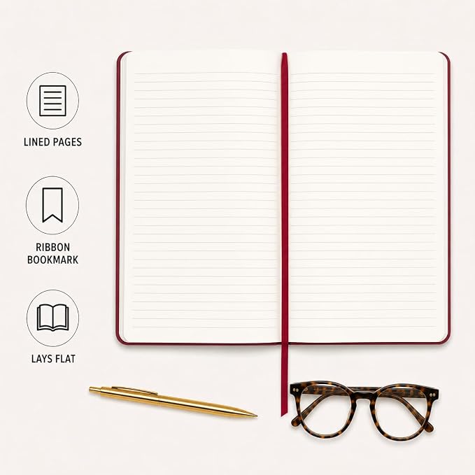 WORLD TRAVELER Large Lined Journal Notebook 256 Ruled White & Ivory Pages | Lay-Flat Binding, Gilded Page Edges Resist Wear, Reinforced Square Corners, Bleed-Resistant Smooth Paper