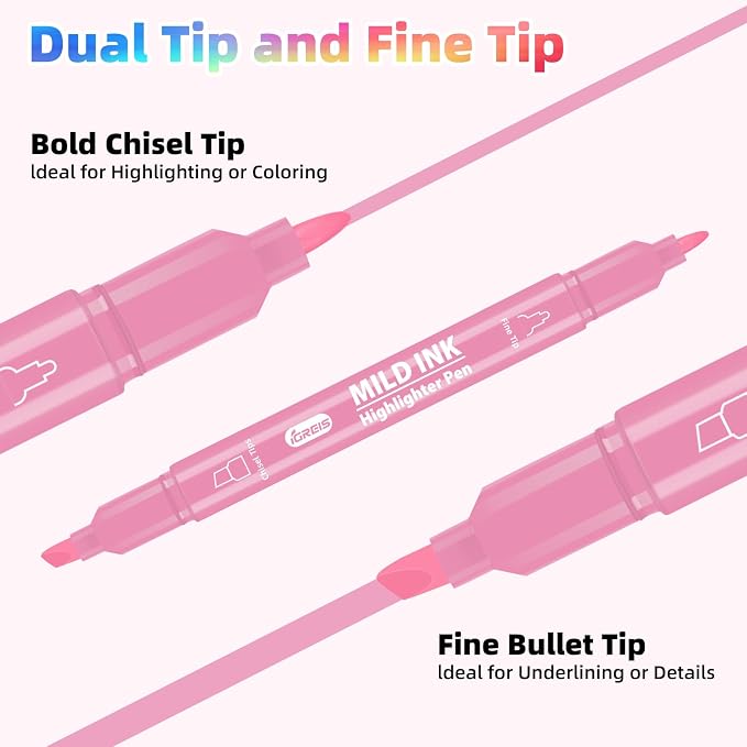 10 Pcs Aesthetic Highlighters and Gel Pens Set - 8 Colors Dual Tip Pastel Highlighters (Chisel & Fine Tips) & 2 Pcs 3-in-1 Multicolor Gel Pens for Journaling, School Supplies, Textbooks