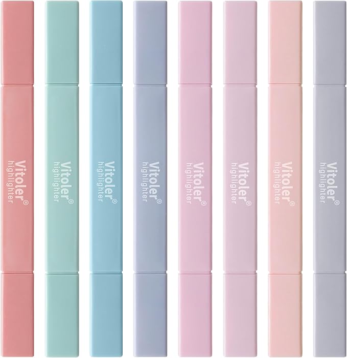 Vitoler 8pcs Aesthetic Highlighters, Chisel & Fine Tips Bible Highlighters | For teachers, For nurses, For women, For bibles, For markers, Aesthetic, For journaling, For office, For School Supplies