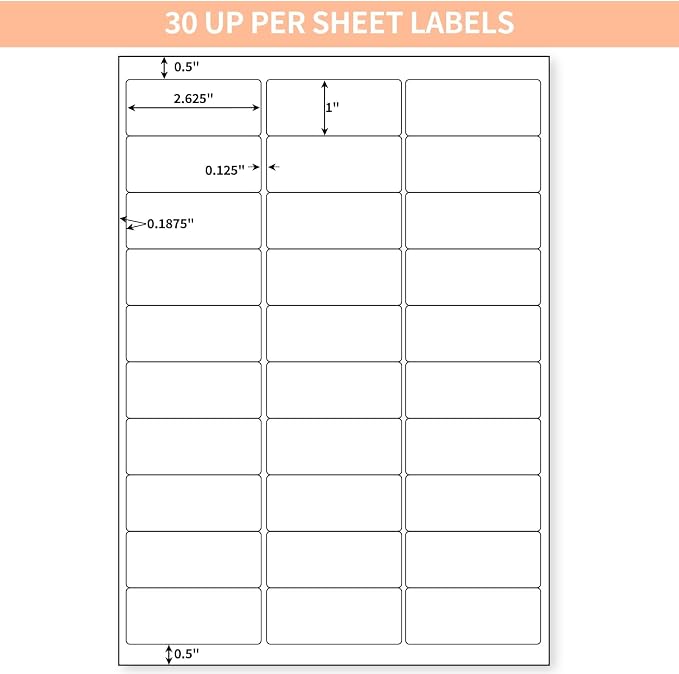 30 UP 15000 Stickers 500 Sheets 1" x 2-5/8" Shipping Return Address Labels for Laser Inkjet Printer, White Blank Mailing Labels | Shipping Return Address Labels for Laser Inkjet Printer, White Blank Mailing Labels