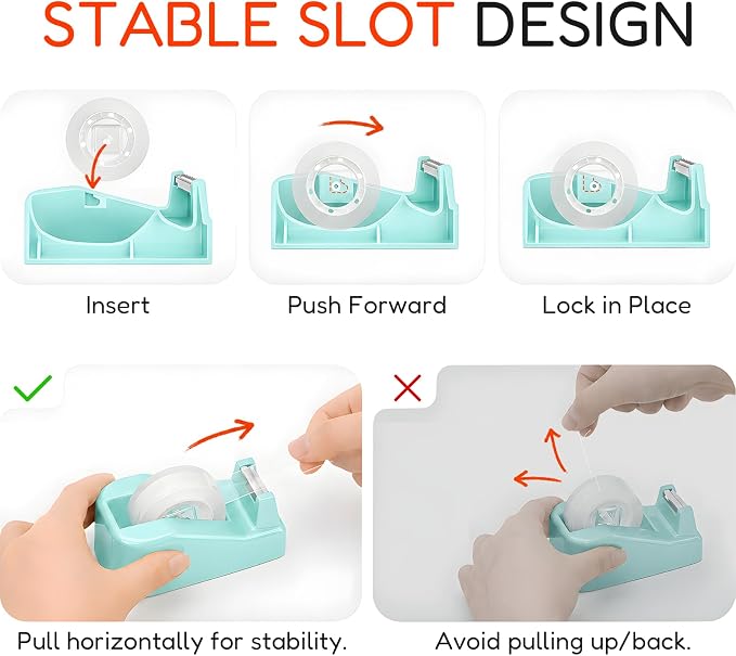 Lightweight Desktop Tape Dispenser, Tape Holder with 6 Rolls Transparent Tape, Stable Non-Skid Base for Office, Home & School, 1-Inch Core (0.71 in x 1000 in Each)