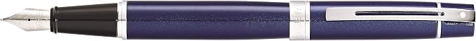 Sheaffer 300 Glossy Blue Lacquer Fountain Pen with Chrome-Plated Trim and Fine Nib