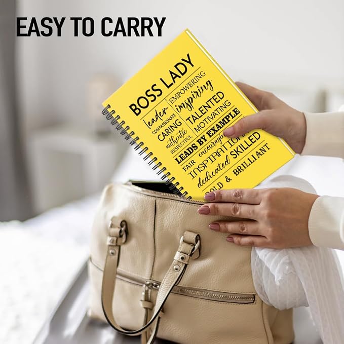 Boss Lady 160 Blank Pages Yellow Hardcover Spiral Notebook, New Business Owner Gifts Women Boss Gifts for Boss Female, Appreciation Gifts for Women Entrepreneurs, Boss Day Women's Day Gifts