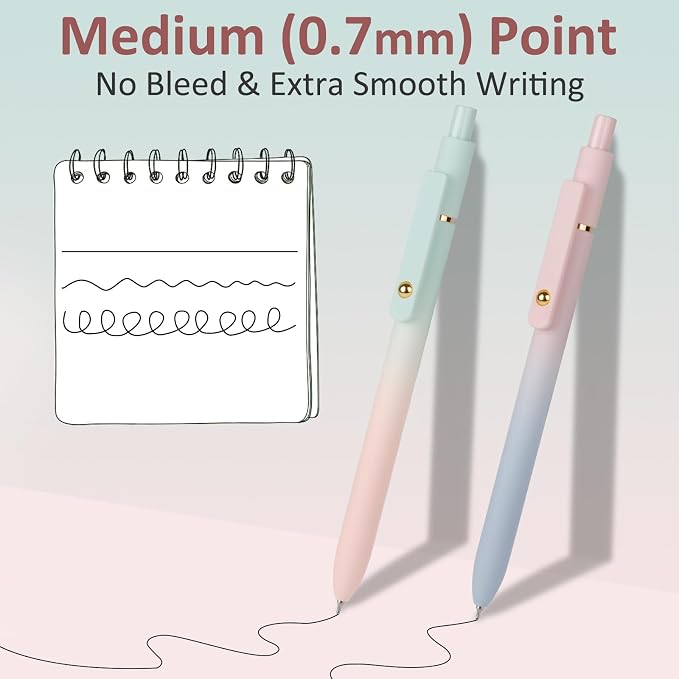 FIOVER Gel Pens, 6 Pcs 0.7mm Comfort Grip Quick Dry Black Ink Pens Fine Point Smooth Writing Pens, Cute Office Back to School Supplies Gifts for Women (6PCS Gradient Black Ink)