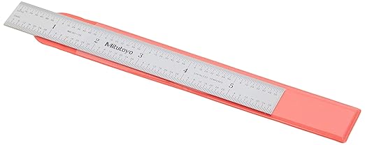 Mitutoyo 182-105 Steel Rule, 6" x 150mm with Multiple Graduations (1/32", 1/64", 1mm, 1/2mm), 3/64" Thick x 3/4" Wide, Satin-Chrome Finish, Tempered Stainless Steel for Precision Measurements | 6", 150mm