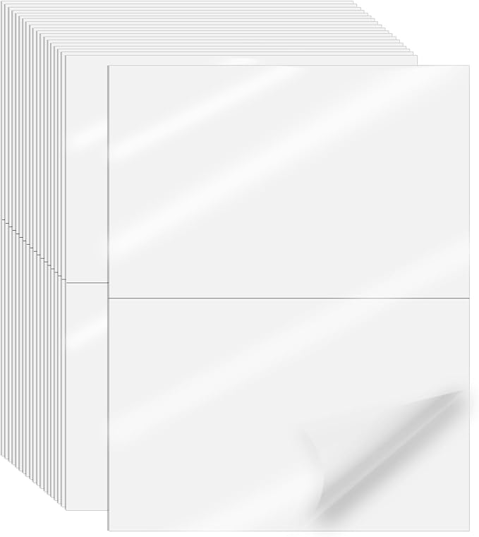 Clear Half-Sheet Printable Shipping Labels- 5 1/2 x 8 1/2- Clear Mailing Labels- Laser/Inkjet Compatible - 40/Pack