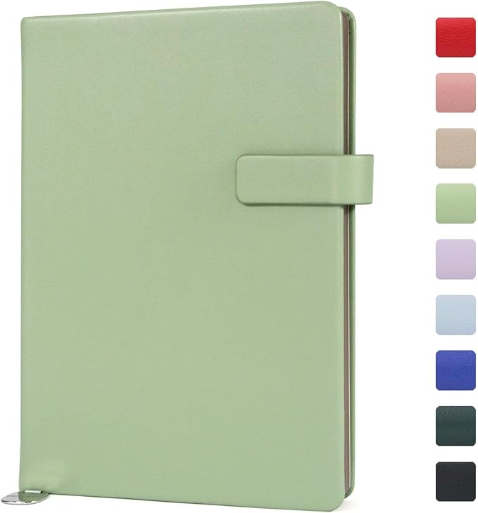 A5 Hard Cover Lined Notebook, Pen Holder & Gold Edges, 180° Lay Flat Journal, Large 5.7 x 8.4 in, Bookmark & Gift Box, Business Notebook for Work, Study, Travel(Grass Green)