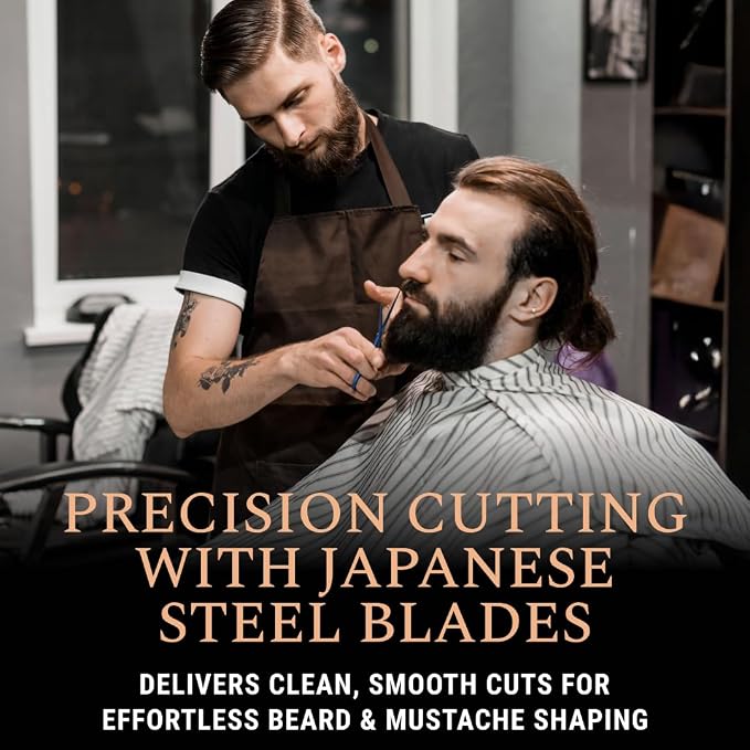 Ontaki Beard & Mustache Scissors - 5.5" Japanese Steel, Midnight Blue | Precision Sharp Blades, Ergonomic Finger Rest & Adjustable Tension Screw for Perfect Trimming - Beard Grooming Scissors