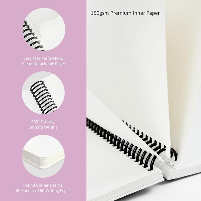 Hardcover Sketchbook,7.2"x8.3"Spiral Bound Drawing Pad, Bow&Cherry Floral | 150gsm(92lb)Acid-Free Thick Paper,Blank Art Journal for Adults,Artists&Beginners,Ideal for Sketching,Doodling and Mixed Media