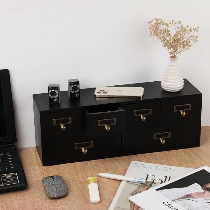Apothecary Drawers Wooden Storage Box Vintage Wooden Drawers Wood Desktop Organizer Countertop Storage Box Library Card Catalog Cabinet Apothecary Cabinet （BLACK06）