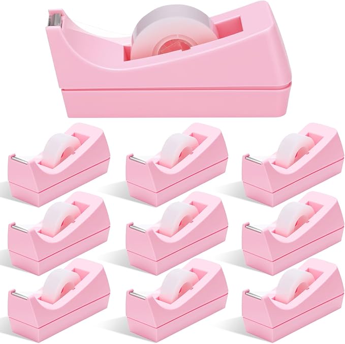 10 Pack Desktop Tape Dispensers Non Skid Base for Office Home School (Tape Not Included) (Pink)