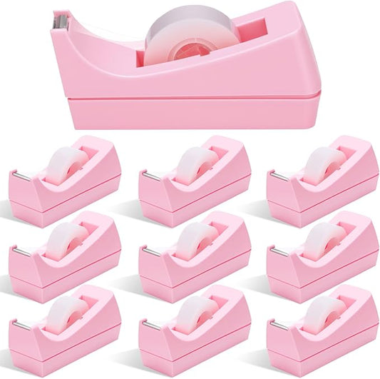 10 Pack Desktop Tape Dispensers Non Skid Base for Office Home School (Tape Not Included) (Pink)