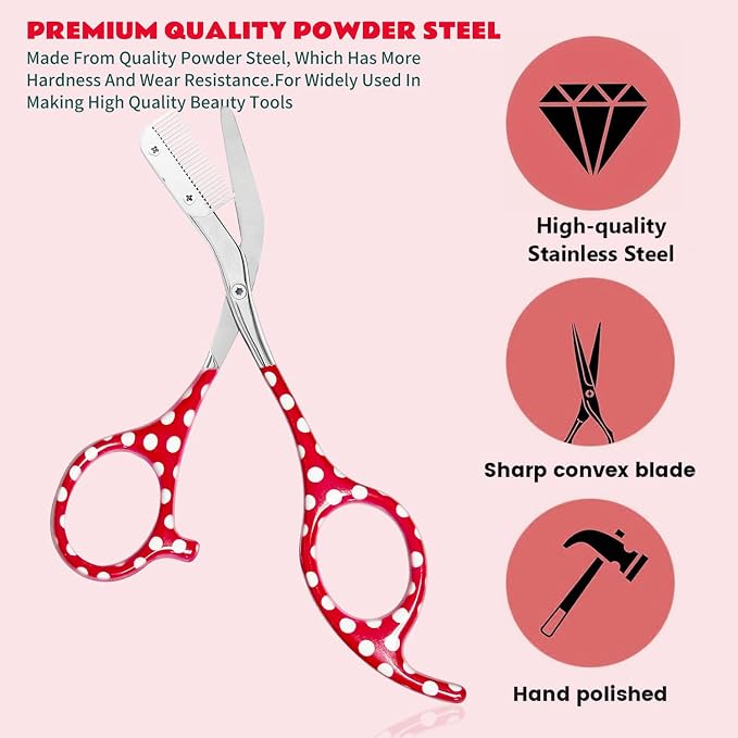 Eyebrow Trimmer With Comb, Stainless Steel Facial Grooming Scissors Kit, Professional Precision Eyebrow Scissors, Perfect For Gifts For Men And Women (Red)
