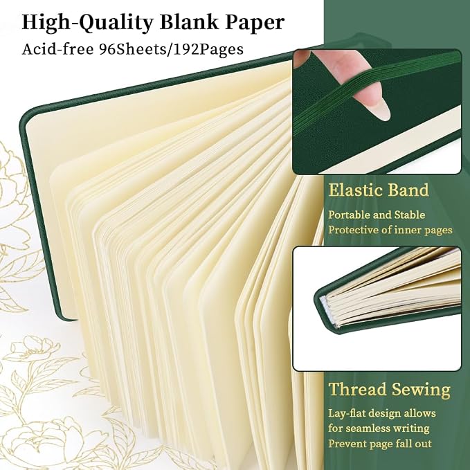 5x5" Pocket Sketch Book,80gsm Hardcover Art Sketchbook for Drawing Journal | PU Cover,Blank Paper,96Sheets/192Pages,Lay-Flat,Portable Travel Creation Paint Diary Memo Planner,Dry Media.Dark Green