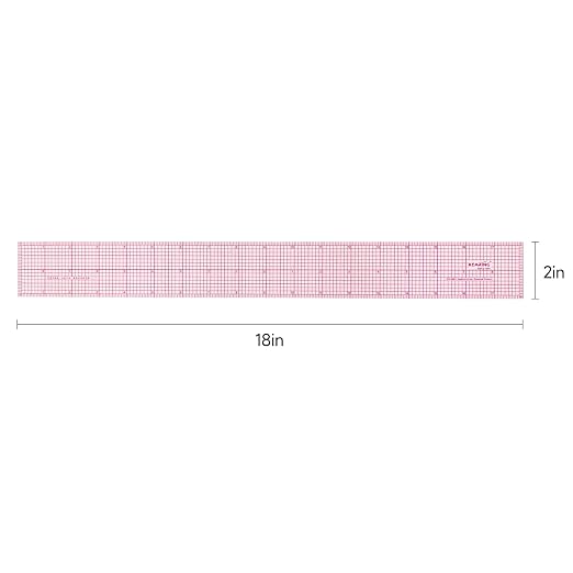 KEARING 2"x18" Clear Sewing Graph Ruler - Plastic Pattern Grading Ruler | Flexible 1.2mm clear plastic 18" grid ruler for fashion design. Sandwich line markings never rub off for sewing