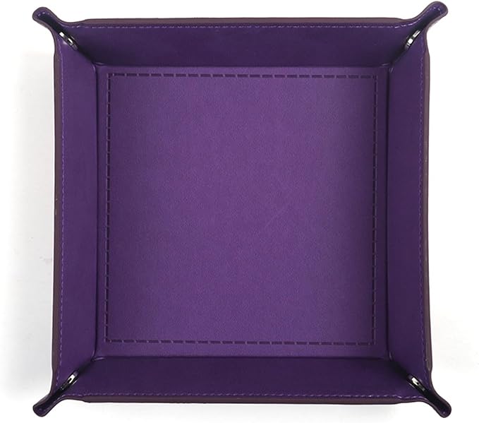 Valet Tray Desktop Storage Organizer – Vegan Leather Catchall Tray Bedside Vanity Tray Nightstand Caddy Holder for Remote Controller, Watch, Keys, Phone, Wallet, Coin, Jewelry, Purple