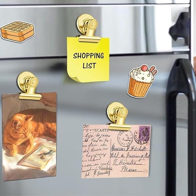 Strong Magnetic Clips, 20 Pack, 1-1/4 Inch, Gold, 31 mm, Medium Clip Magnets, Refrigerator Magnet Clips, Office Supplies, Photo Displays