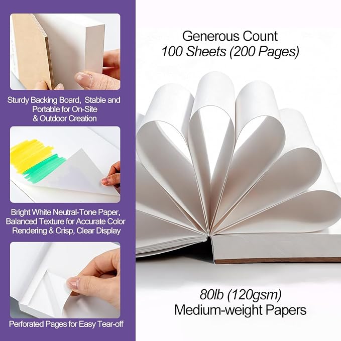 TRANSON 3 Pack A6 Mini Sketchbook Marker Pad, 80lb/120gsm Heavyweight Art Paper, No Bleed Through, 100 Sheets/200 Pages 4.13"x5.83" for Drawing & Sketching
