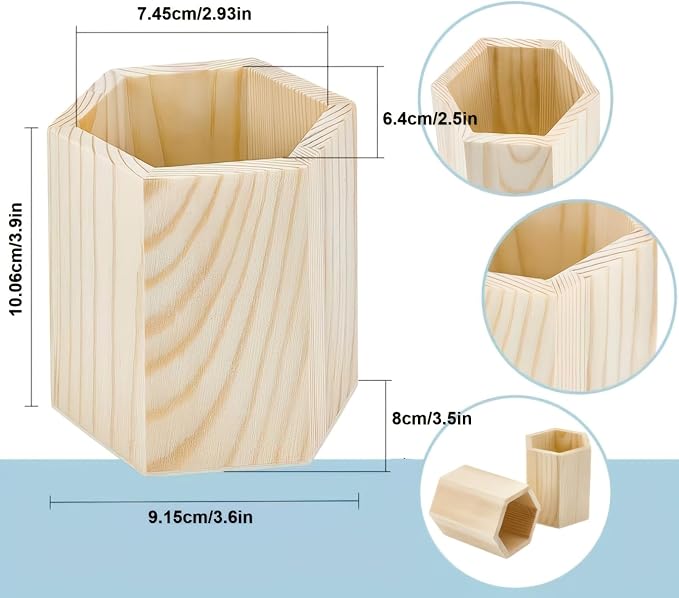 5 Pack Wooden Pencil Holder Cups, DIY Desk Organizer, 3.9in | Wooden Pencil Holder | DIY Pencil Cup