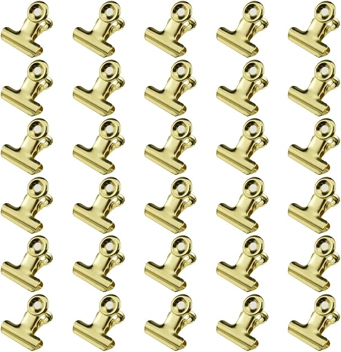 HAHIYO 0.87inch Light Gold Bulldog Clips Metal File Hinge Binder Clips Clamps Save Space Strong Spring Jaws Rock Solid Grip Book Lay Flat Deburred Edge for Hang Photos Wall Grid Dog Food 30PCS