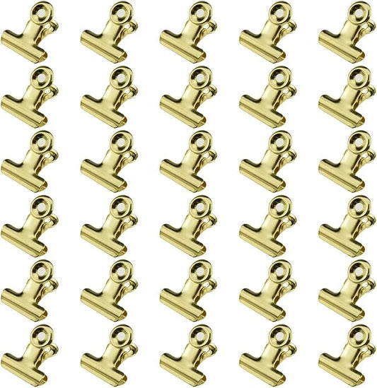 HAHIYO 0.87inch Light Gold Bulldog Clips Metal File Hinge Binder Clips Clamps Save Space Strong Spring Jaws Rock Solid Grip Book Lay Flat Deburred Edge for Hang Photos Wall Grid Dog Food 30PCS