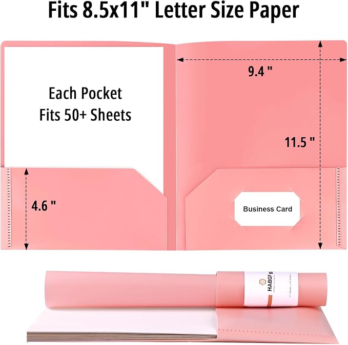habgp 18 Pack Colored File Folders with Pockets and Business Card Holder, Pastel Decorative Pocket Folders for Documents, Cute Plastic Folders for Filing Cabinet, School, Office, Resume Portfolio