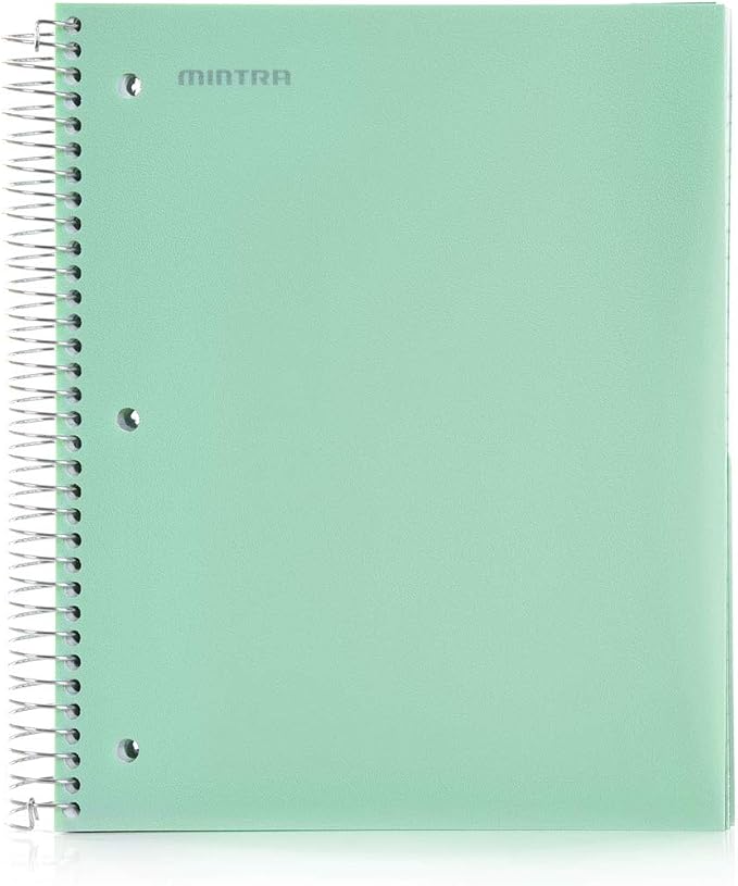 Mintra Office Durable Spiral Notebooks, 5 Subject (Sage Green, Wide Ruled 1pk)