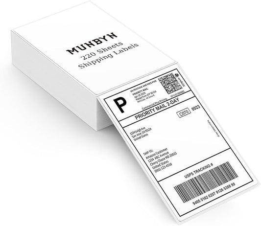 MUNBYN 4x6 Thermal Printer Labels, Commercial Grade, 220 Sheets/Stack | 4"x6" Fanfold Shipping Labels, No BPA and BPS, Print Clear and Sharp, Strong Adhesive, Compatible with Most Thermal Printers