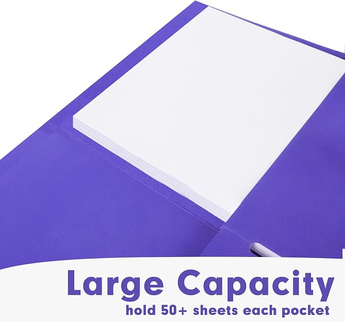 Two Pocket Folders, RAZCC 50 Pack 2 Pocket Folders Fit Letter Size Paper, Paper Folders with Pockets for School Office Business Home (Purple)