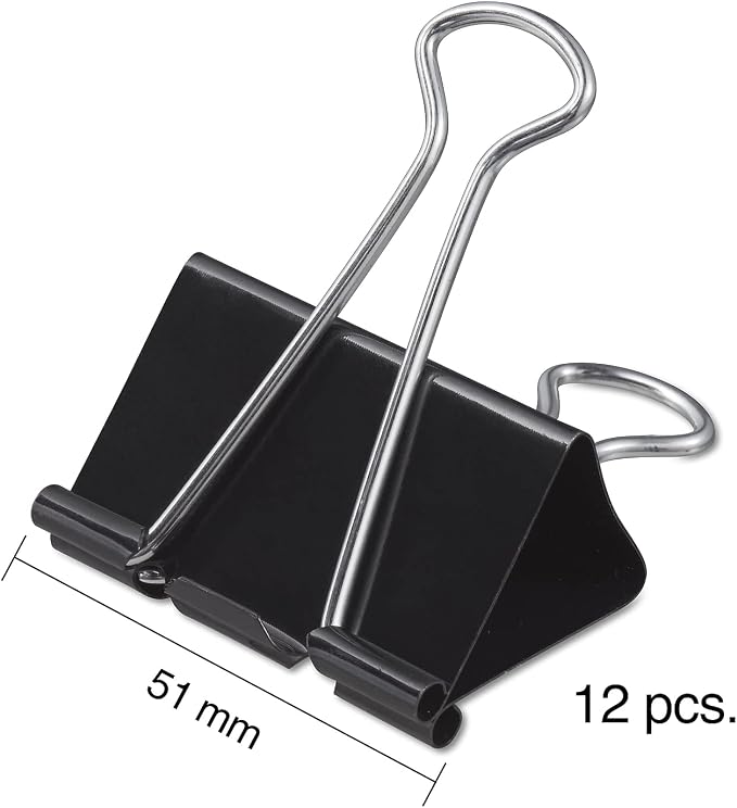 Staples Binder Clips, Large Size, 1" Capacity, Black, 12 Pack – Strong Hold Clips for Office Filing & Paper Bundles