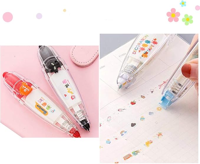 Geluode 6Pcs Decorative Correction Tape, Creative Cartoon Pattern Decorative Tape Stickers for Scrapbooking Greeting Card Cute Sign DIY Decorative