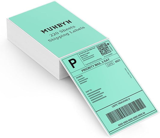 MUNBYN 4x6 Green Thermal Labels for Shipping Boxes, 220 Sheets/Stack | 4"x6" Fanfold Shipping Labels, No BPA and BPS, Print Clear and Sharp, Strong Adhesive, Compatible with Most Thermal Printers