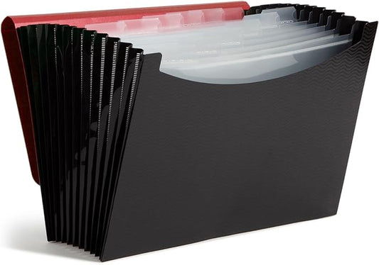 Smead Poly Frequency Expanding File Folders, Flap and Cord Closure, Letter Size, Wave Pattern, 12 Pocket, Red/Black (70866)