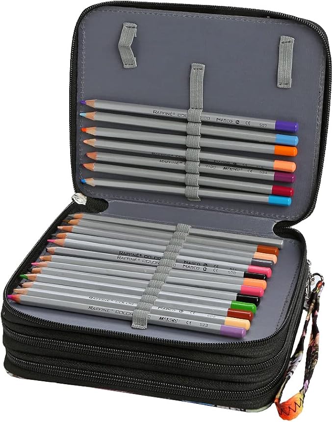 Portable Colored Printing Pattern Morning glory and Daisy Pencil Case 72 Slots Pencil Bag Organizer with Zipper for Watercolor Pens or Markers, Pencil Case Organizer for Artist