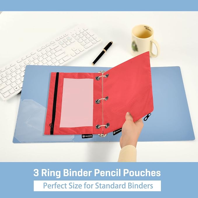 Gredecor Binder Pencil Pouch 3 Ring Red Zipper Pencil Pouches Case 2 Pack Clear Binder Organizer for School Office