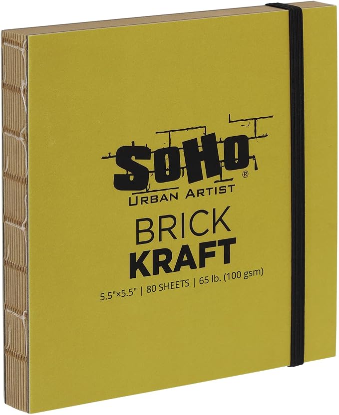 SoHo Urban Artist Brick Sketchbook Journals for Sketching, Drawing, Colored Pencils, Graphite, and More - Kraft 5.5"x5.5" (100 GSM, 80 Sheets) - 2 Pack