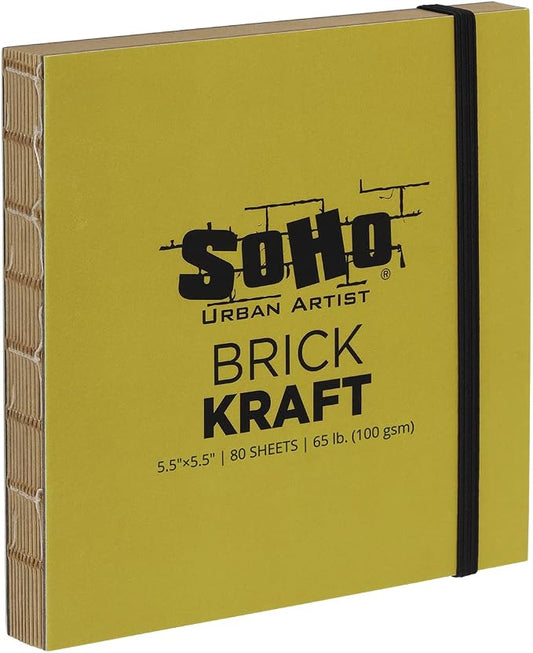 SoHo Urban Artist Brick Sketchbook Journals for Sketching, Drawing, Colored Pencils, Graphite, and More - Kraft 5.5"x5.5" (100 GSM, 80 Sheets) - 2 Pack