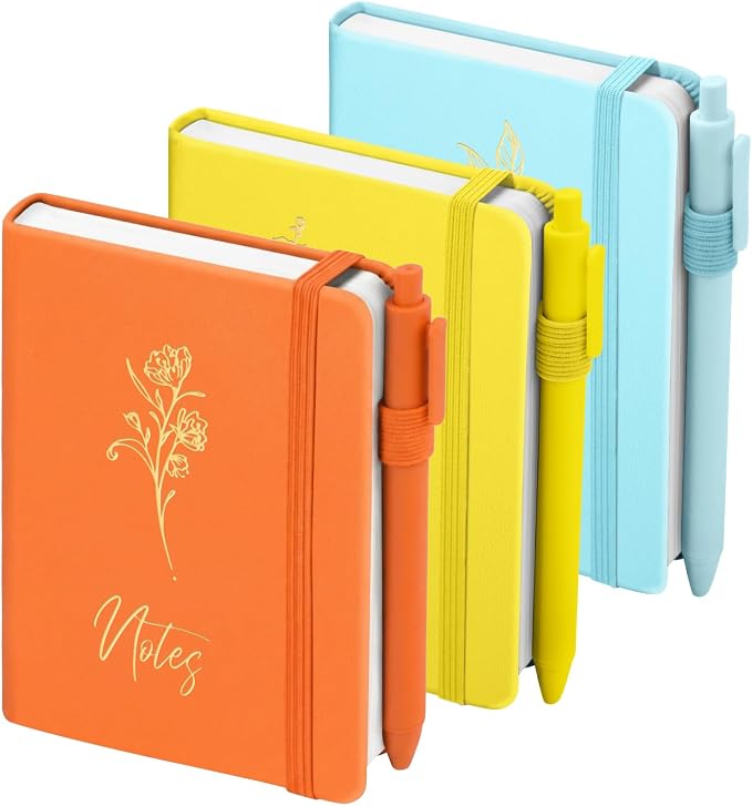 3 Pack Pocket Journaling Notebooks, A6 Small Notebook For Note Taking Journaling Notebooks Journals For Writing Mini Note Pads With Pen Holder 120 Pages 100 GSM Thick Paper(Orange, Yellow, Mint)