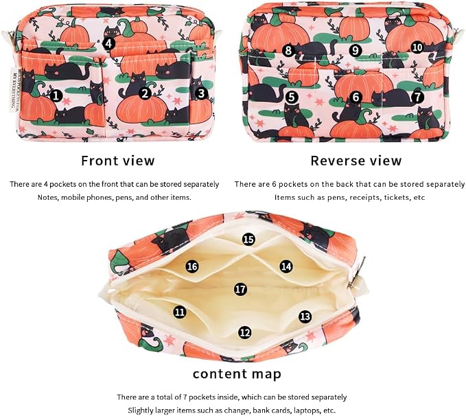 E-WEICHEN Multiple Pockets Portfolio Organizer with Zippered, Makeup Bag Travel Essentials for Women, Simple Waterproof Stationery Pencil Pouch Bag for Journal Office Art Supplies.Pink Pumpkin