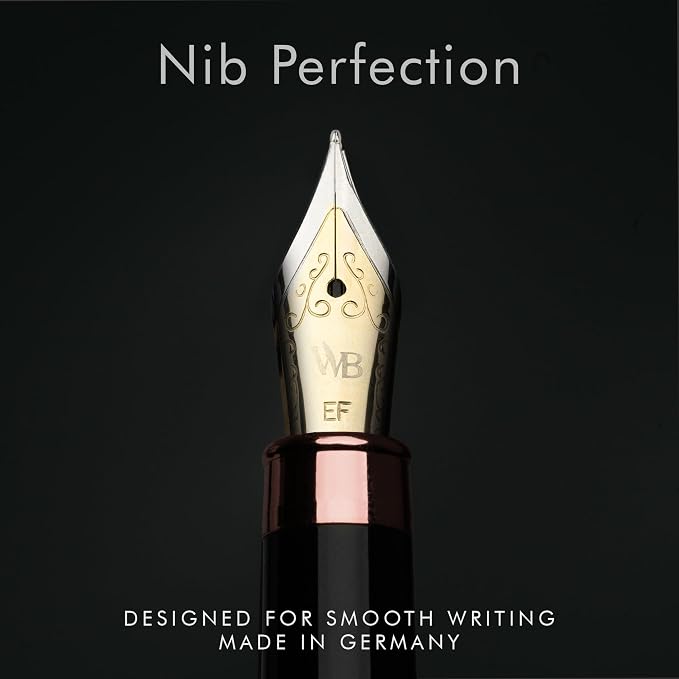 Wordsworth & Black Bamboo Wood Fountain Pen Set for Writing, Extra Fine Nib | Violet Wood, Gift for Men Women, German Iridium 18K Gilded, Calligraphy Journaling, Converter + 6 Cartridges, Refillable