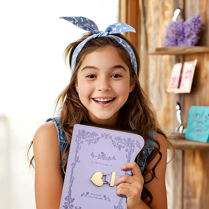 Hoci Poci Diary with Lock and Keys for Girls Gift Ideas, 360 Pages Journal | Elegant Gift Box for Teen Girls, B6 Gold Edged Pages Refillable Notebook with Pen and Bookmark for Writing, Garden Purple