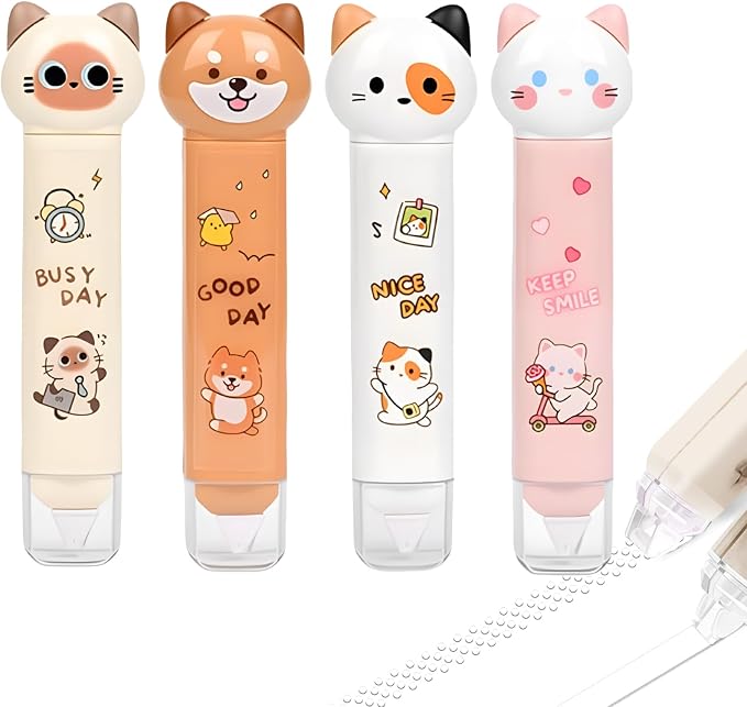 2 in 1 Correction Tape and Double Sided Tape Roller, Cute Quick Dry Japan White correction tape,with Permanent Double Sided Adhesive Tape Roller,for School Office Supplies