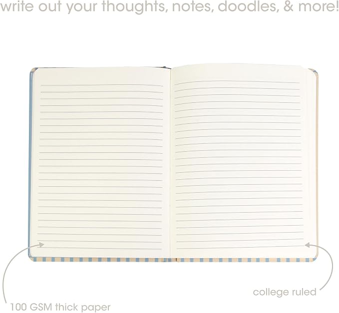 Pearhead Hardcover Journal Notebook 6x8 – Cream & Blue Stripe College-Ruled Writing Journal, 200 Lined Pages for Work, School & Journaling