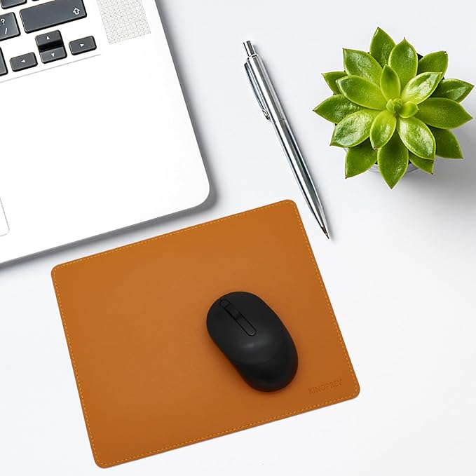 Leather Mouse Pad - Wood Mouse Pads with Stitched Edge,PU Non-Slip Mouse Mat,Double Side Mousepad,Waterproof Gaming Mouse Pad for Desk,Laptop,Office & Home,10.2" x 8.3",1 Pack (Orange)