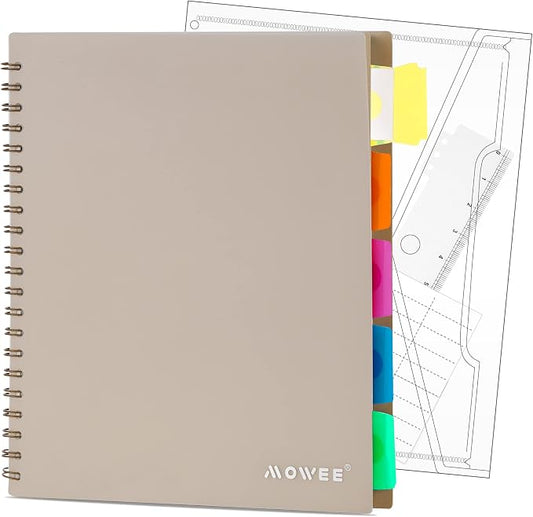 5 Subject Notebook - Spiral Notebook, College Ruled Notebook With Dividers Pocket, Tabs, 11" Ruler, 200 Pages, for Writing Journal, Home & Office, School Supplies, 8.5''x11'' CoCo Brown | 200 Pages, 11" Ruler, 8.5"x11" Brown, Pocket Dividers with Tab L...