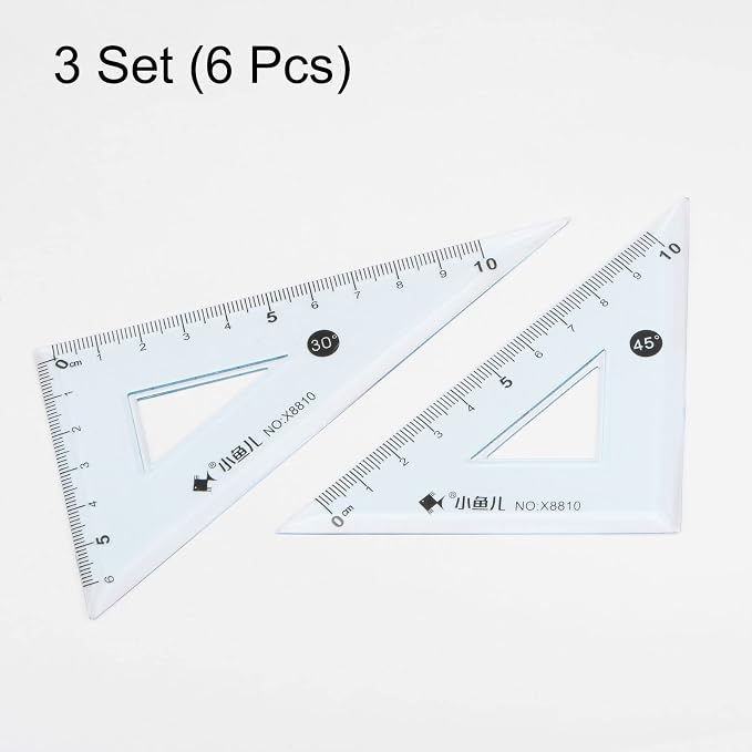 HARFINGTON 6piece Triangle Ruler Square Set 10cm 30/60 and 45/90 Degrees Measuring Tools for Classrooms Home Office, Blue