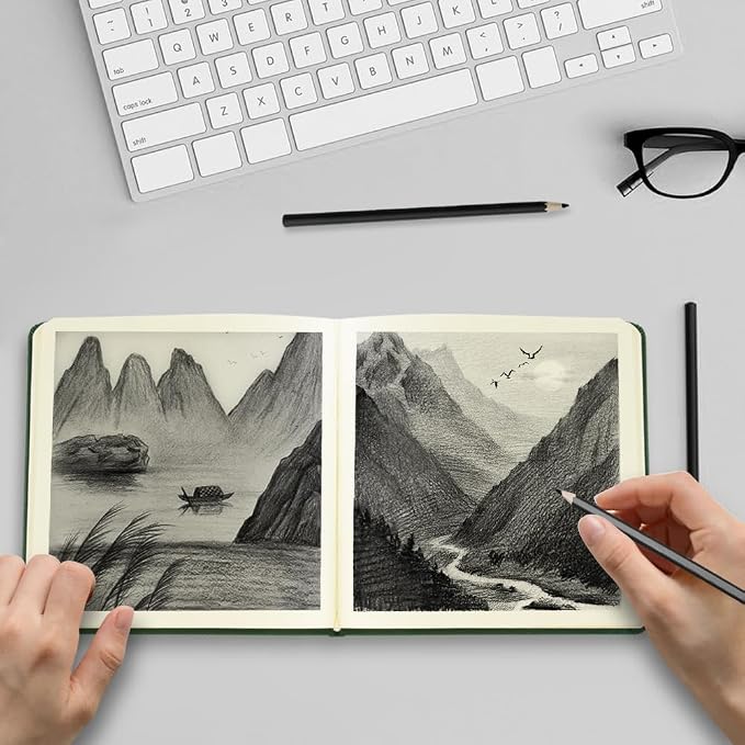 5x5" Pocket Sketch Book,80gsm Hardcover Art Sketchbook for Drawing Journal | PU Cover,Blank Paper,96Sheets/192Pages,Lay-Flat,Portable Travel Creation Paint Diary Memo Planner,Dry Media.Dark Green