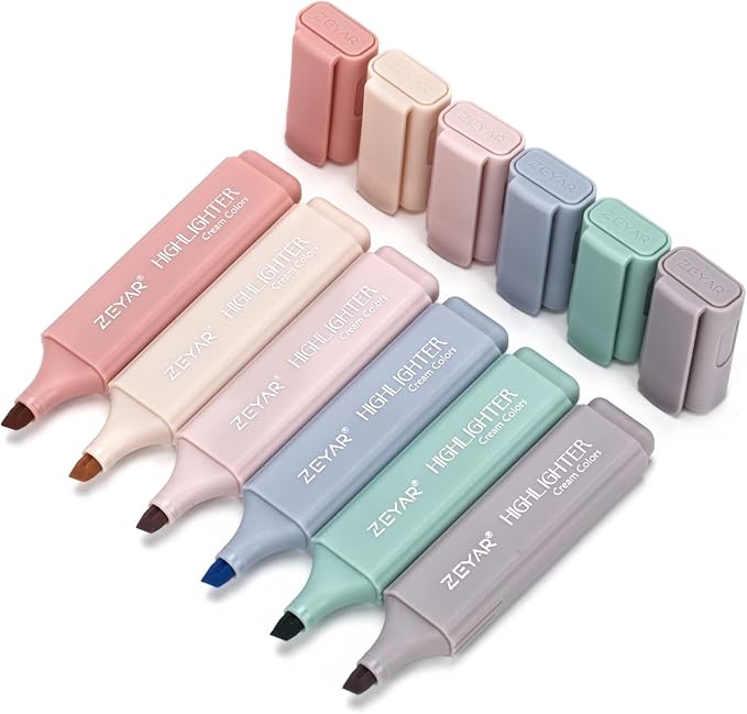 ZEYAR Highlighter Pen, Cream Colors Chisel Tip, Aesthetic Highlighter Marker, Water Based, Quick Dry, No Bleed, for Bible Study Notes Office (6 Youth Colors)