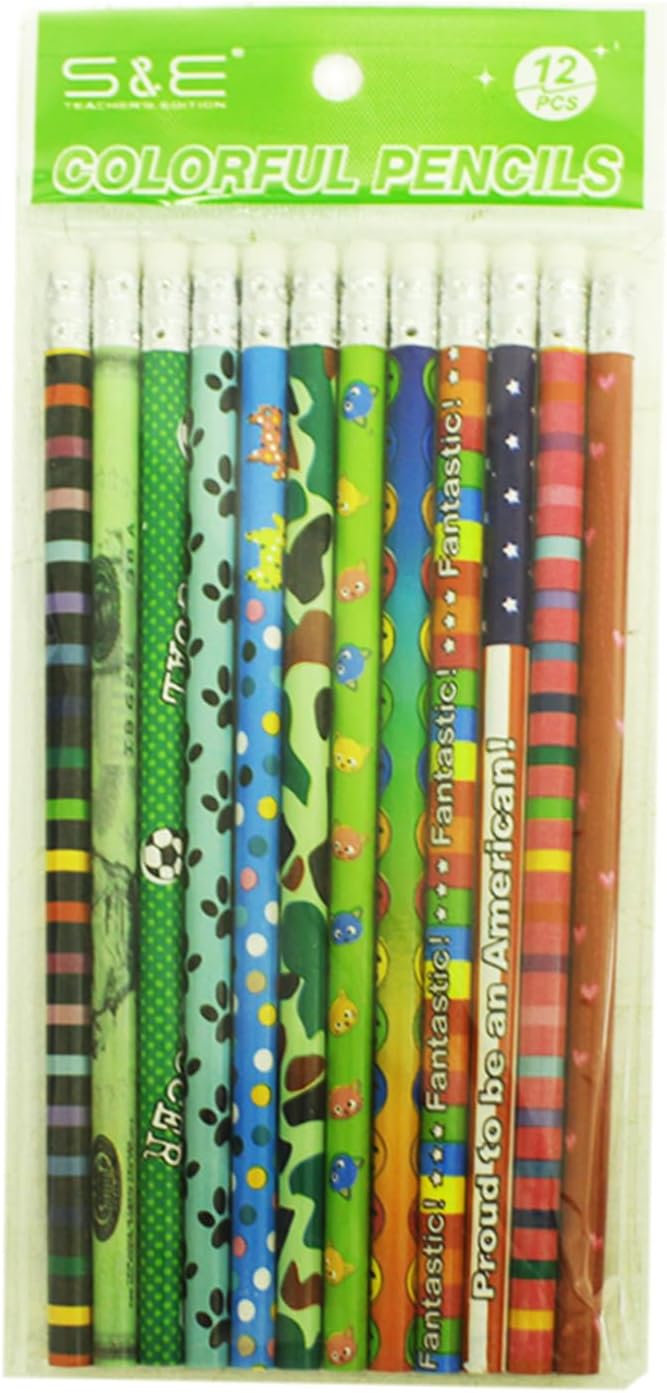 S & E TEACHER'S EDITION Assorted Colorful Pencils, Wooden Pencil with Eraser, Pencil Assortment, Novelty, Awards & Incentives Pencils, No.2 HB, Back to school, 12 Colors 144pcs.